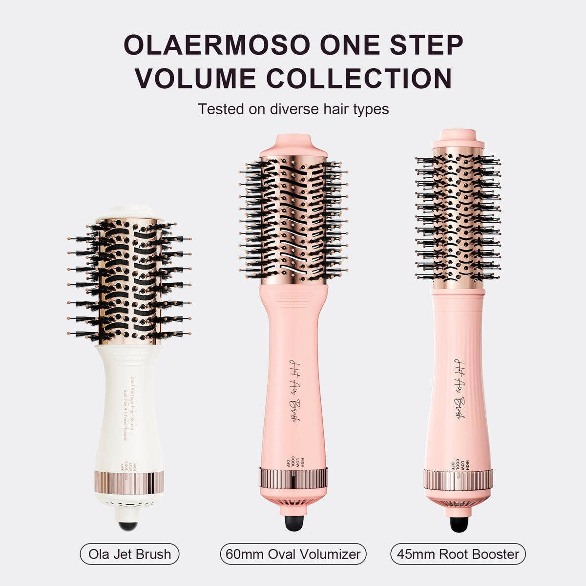 Explore the OlaerMoso volume collection with three versatile hair styling brushes for diverse hair types. Premium quality for salon-like results.