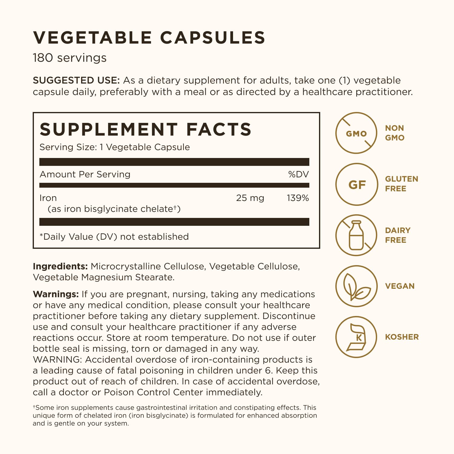 Solgar Gentle Iron, 180 Vegetable Capsules, Red Blood Cell Supplement
