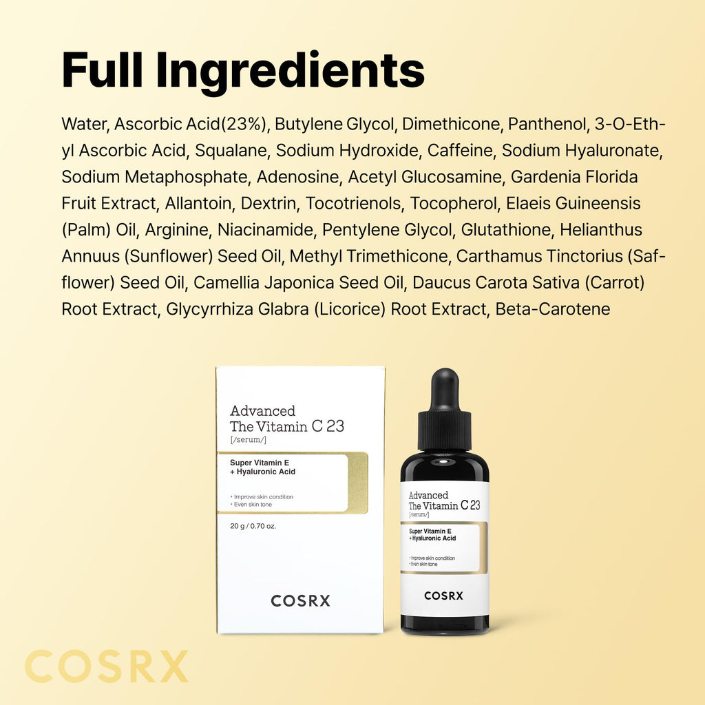 COSRX 23% Pure Vitamin C Serum for Face with Vitamin E, Glutathione, 0.7oz | Korean Vitamin C Serum, Anti-aging Serum for Fine Lines, Uneven Skin Tone & Dull Skin, Korean Skin Care