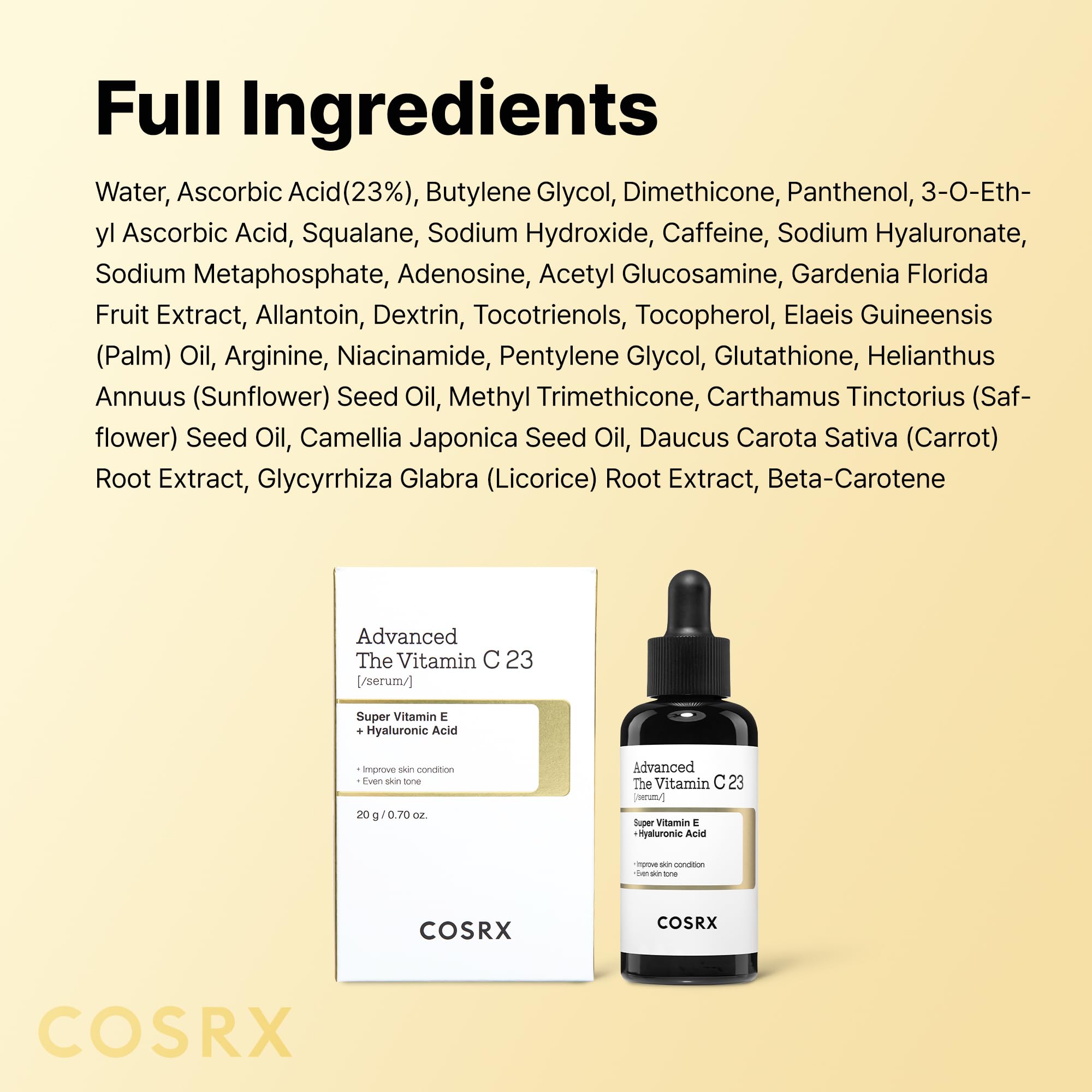 COSRX 23% Pure Vitamin C Serum for Face with Vitamin E, Glutathione, 0.7oz | Korean Vitamin C Serum, Anti-aging Serum for Fine Lines, Uneven Skin Tone & Dull Skin, Korean Skin Care