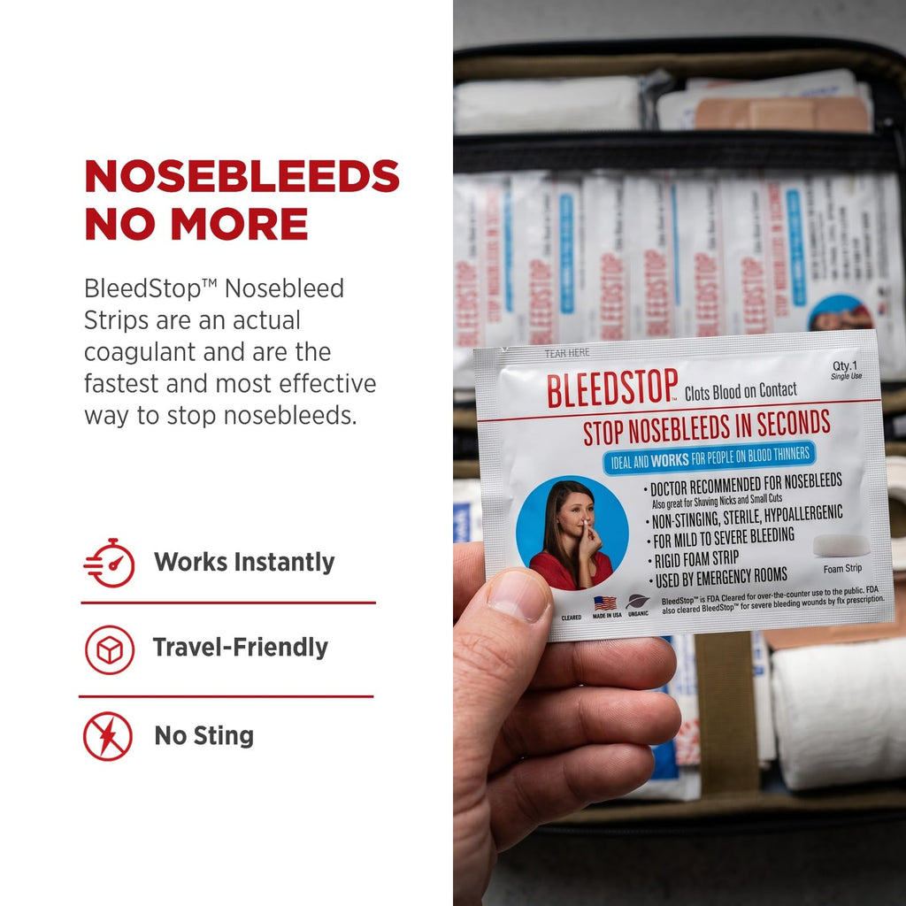 BleedStop™ Nosebleed Strips – Fast Acting Blood Coagulant Foam Inserts – Helps Clot Blood on Contact – Non-Stinging Sterile Hypoallergenic for Mild to Heavy Nosebleeds