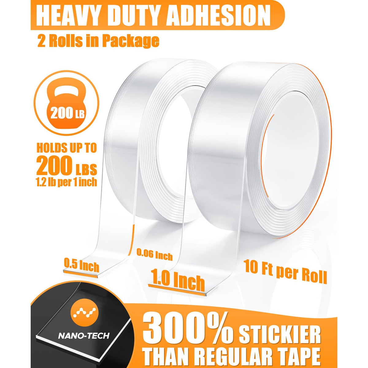 Double Sided Tape Heavy Duty 240", Extra Strong Waterproof Removable Nano Mounting Tape for Posters, Rugs, Picture Hanging, Wall Decor, Office & Outdoor Use Binding Tape