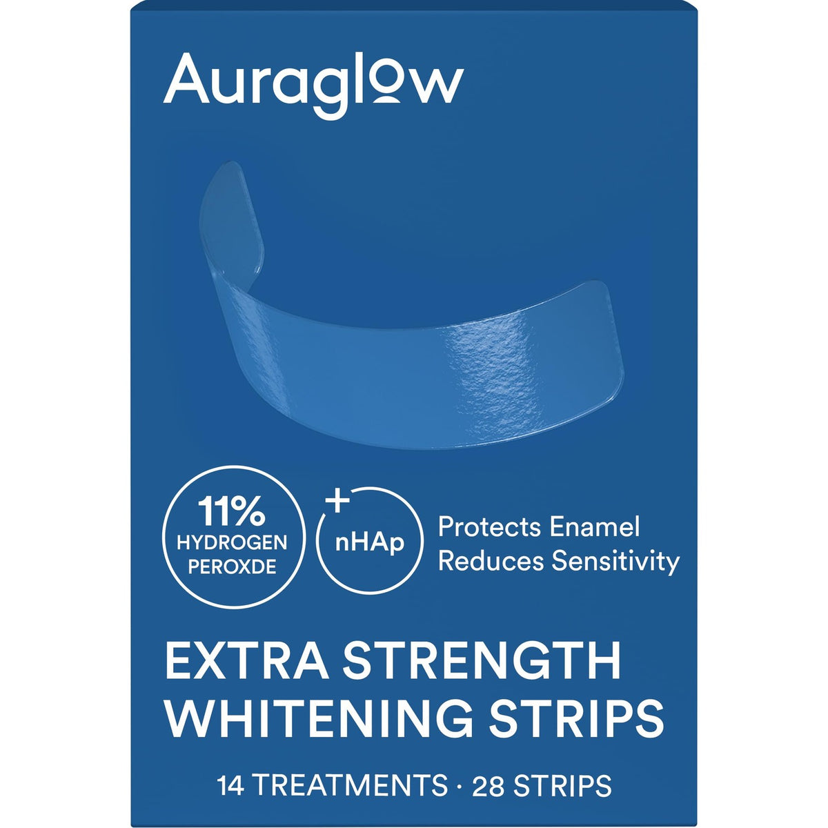 Auraglow Teeth Whitening Strips, Extra Strength Whitening Strips, 14 Whitening Treatments, 11% Hydrogen Peroxide with Nano Hydroxyapatite to Reduce Sensitivity & Protect Enamel, 28 Strips, Mint