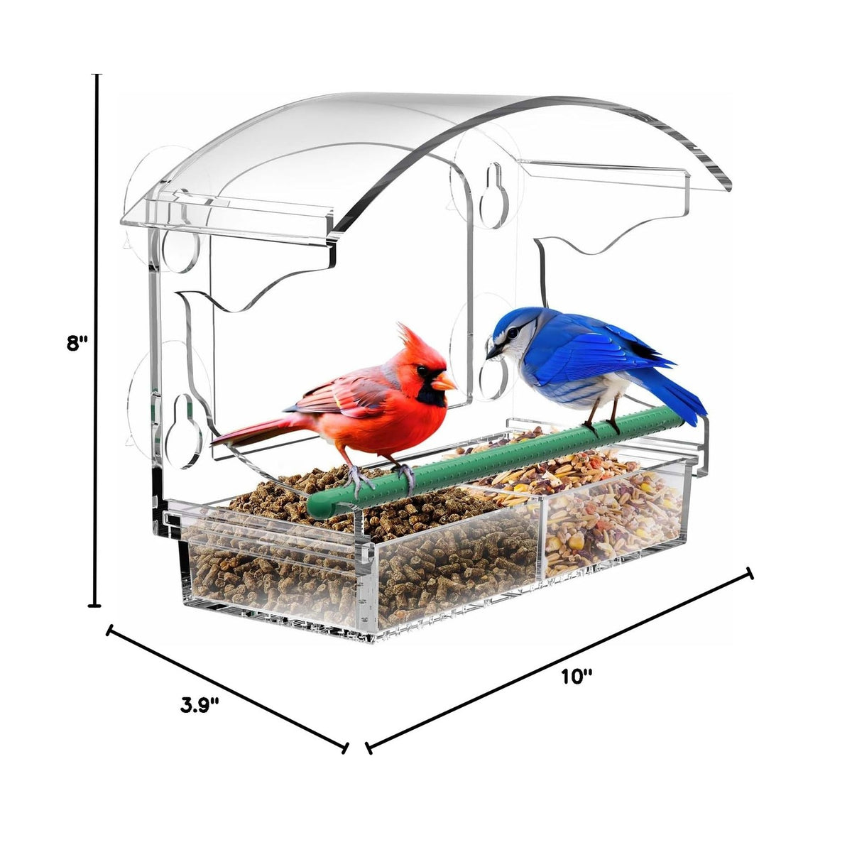 Clear Acrylic Window Bird Feeder for Outside with 4 Strong Suction Cups and Detachable Seed Tray, Highly Transparent Outdoor Viewing Birdfeeder, Wild Bird House Box