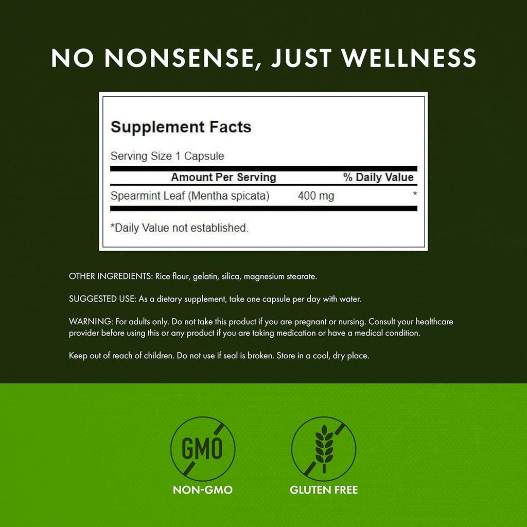 Swanson Spearmint Leaf Full Spectrum, 400 mg, 60 Capsules | For Digestive-Comfort-Seeking Adults, 400 mg Mentha Spicata, a Time-Honored Herb for Digestive Health