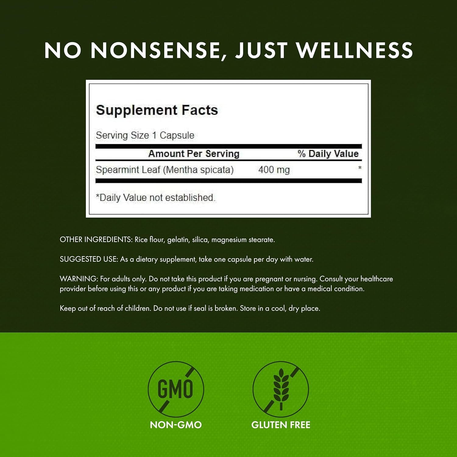 Swanson Spearmint Leaf Full Spectrum, 400 mg, 60 Capsules | For Digestive-Comfort-Seeking Adults, 400 mg Mentha Spicata, a Time-Honored Herb for Digestive Health
