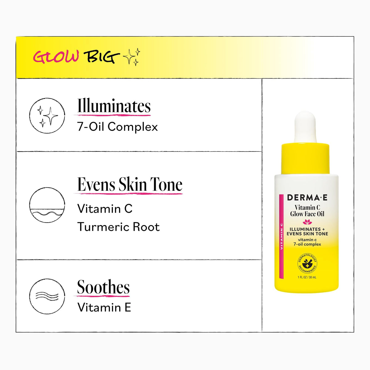 Derma E Vitamin C Glow Face Oil, 1 Fl Oz Vitamin C Oil with Turmeric