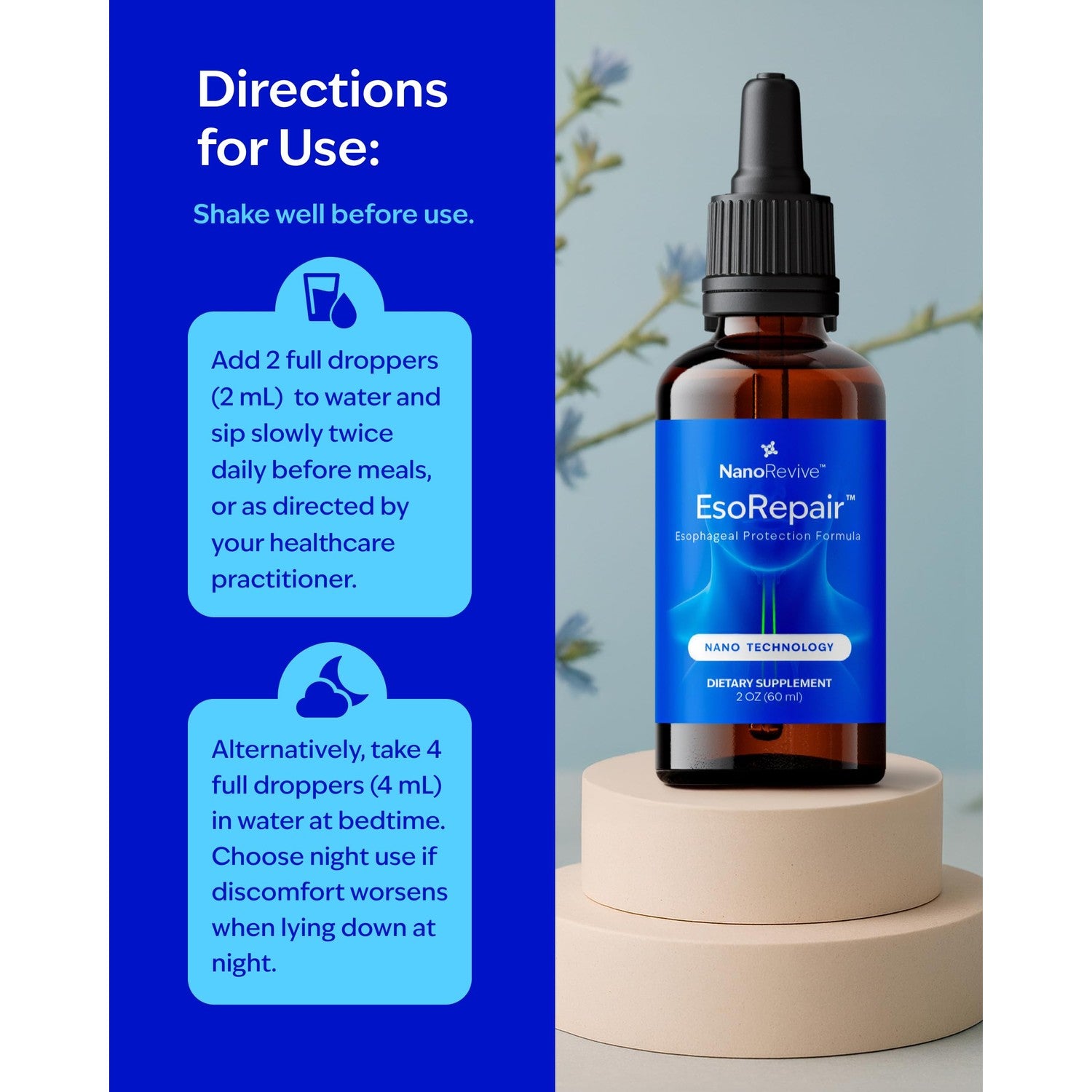 EsoRepair Nano Esophageal & Stomach Health Supplements for Men & Women - Digestive Comfort - Slippery Elm Bark, Zinc L-Carnosine & Aloe Vera Extract - Non-GMO & Dairy Free