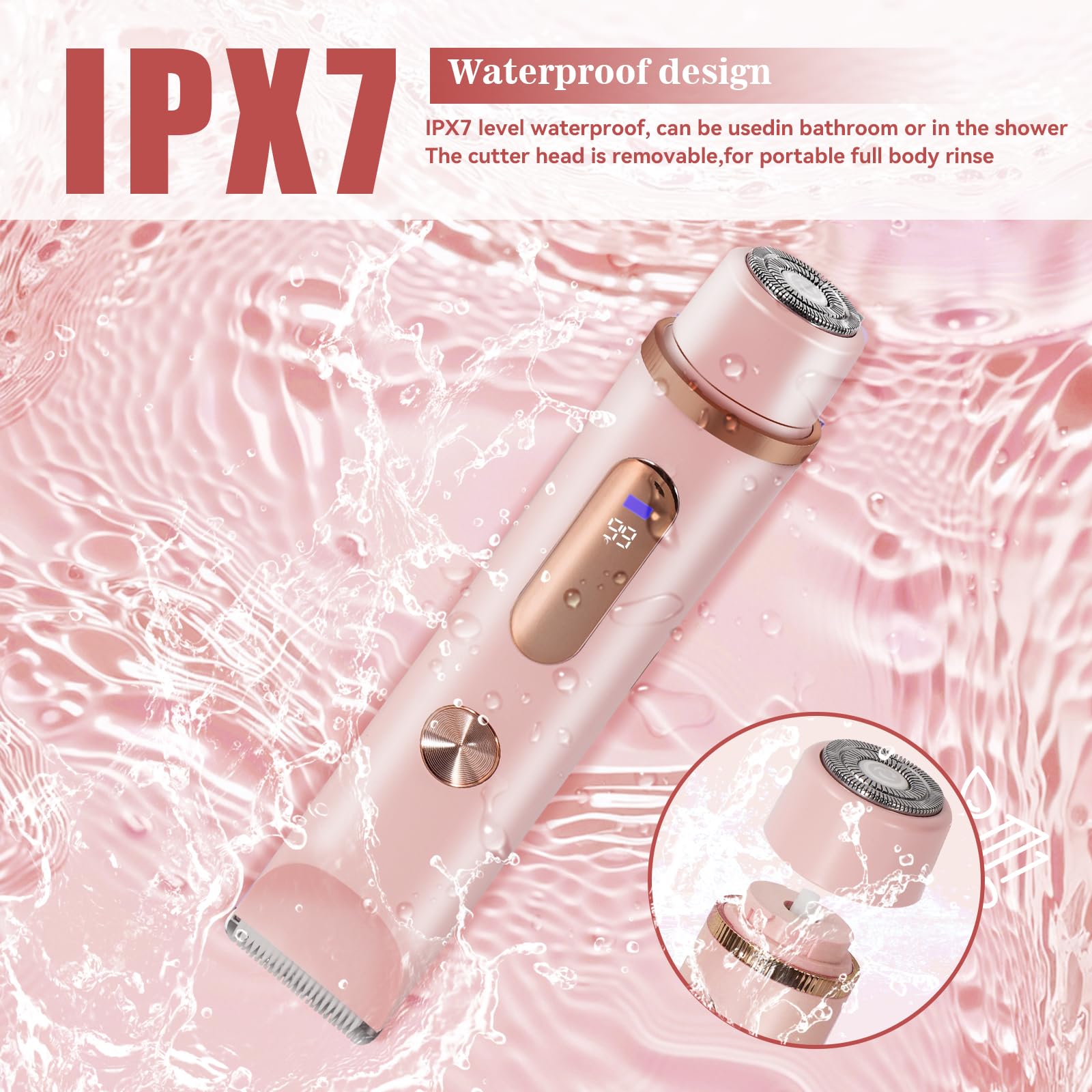 Bikini Trimmer for Women 2in1 High Power Epilators Hair Removal Waterproof Electric Razors Women's Electric Razor Pubic Hair Trimmer Shaver for Women for Ladies Pubic, Face, Underarms, Legs (Pink)