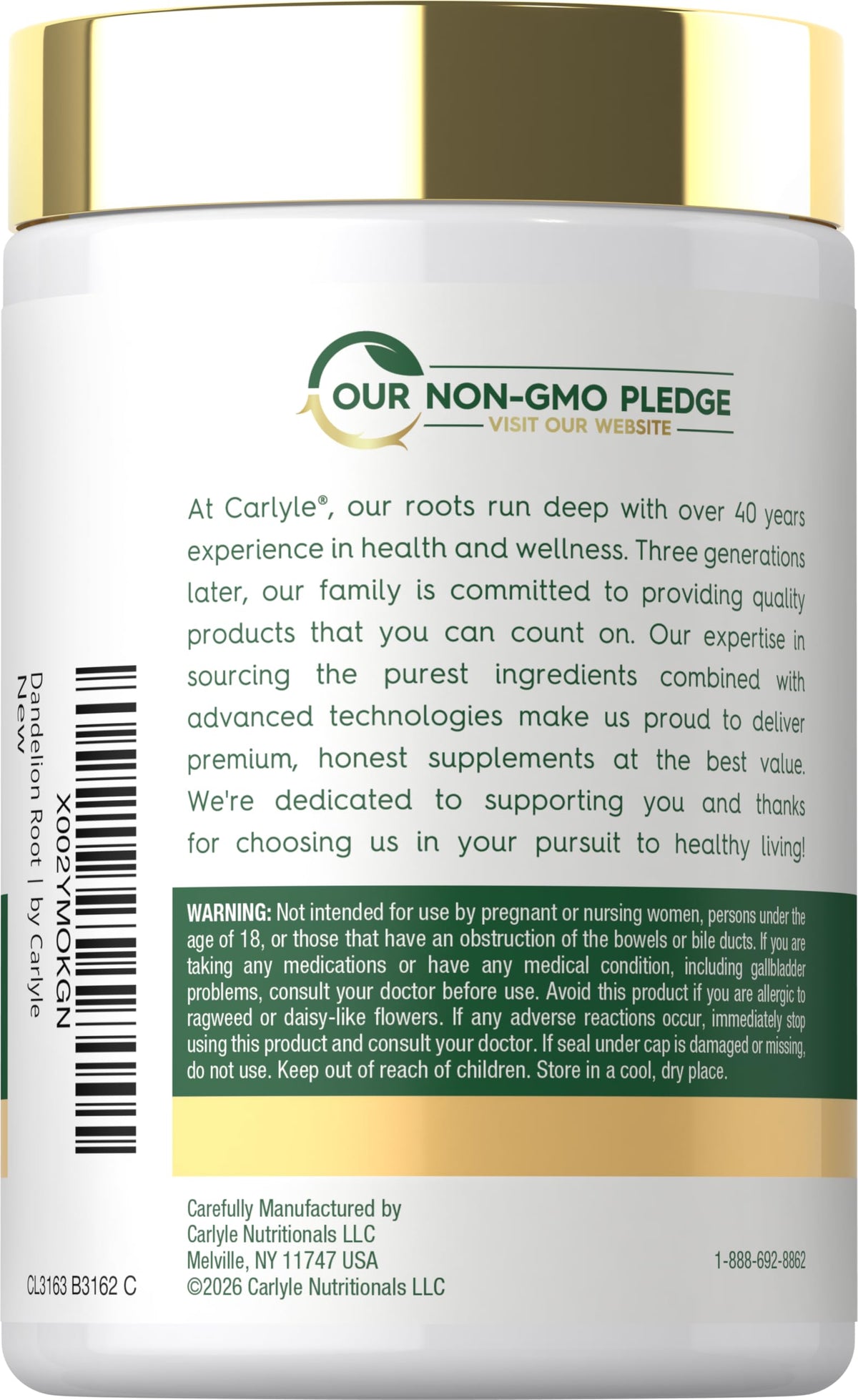 Carlyle Dandelion Root Extract | 300 Capsules | Herb Supplement