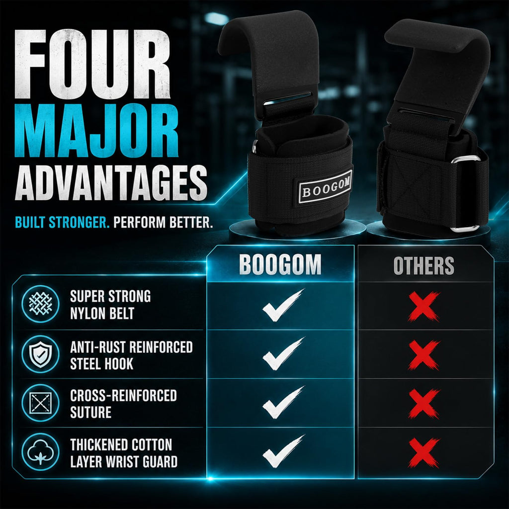 Weight Lifting Hooks with Lifting Wrist Straps (Pair) for Deadlifts, Pull Ups, Rows & Shrugs - Heavy Duty Adjustable Wrist Wraps with Thick Padded Support - Gym Workout Grips & Gloves for Powerlifting, Men & Women