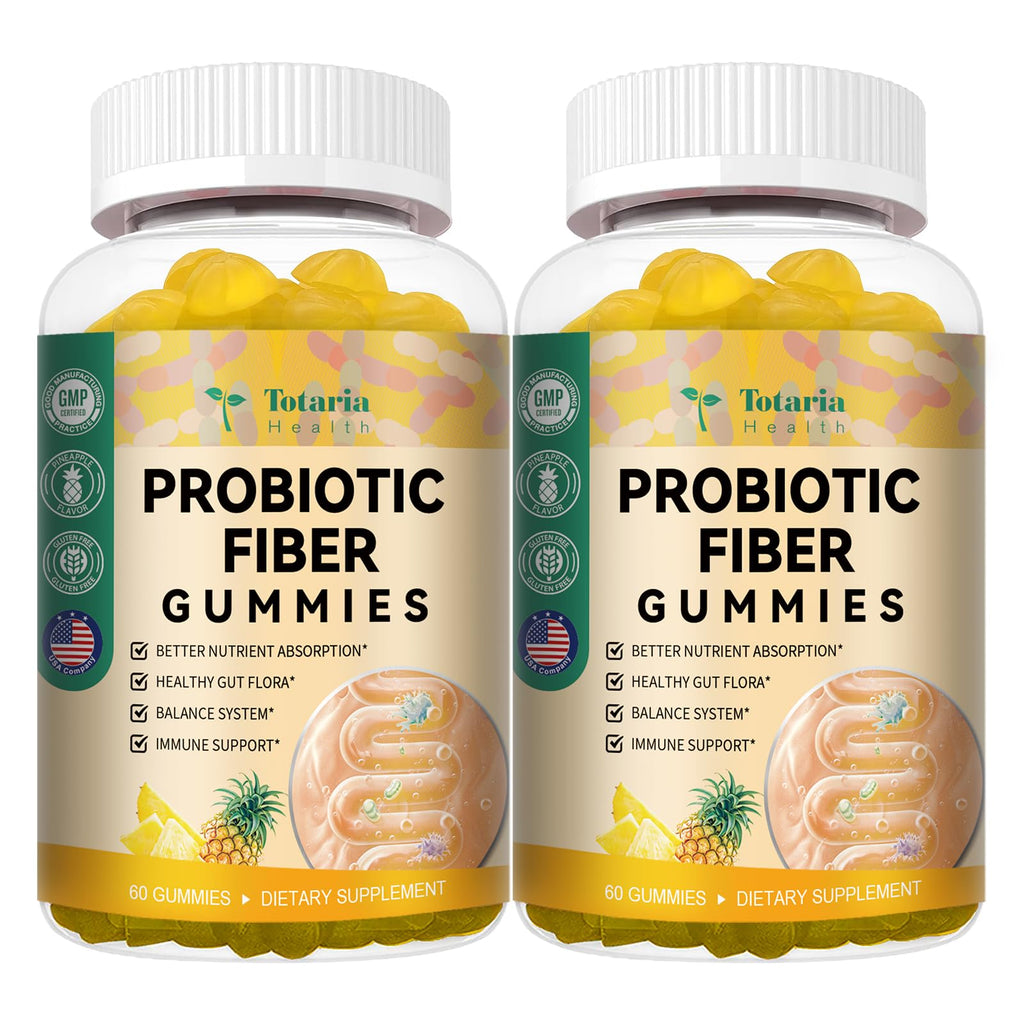 9-in-1 Sugar-free Probiotic Fiber Gummies for Adults Teens, Apple 2 Bottles | Fiber Supplement w/ Psyllium Husk, Bacillus Coagulans, FOS, Inulin, Apple Cider Vinegar for Digestion & Gut, Vegan
