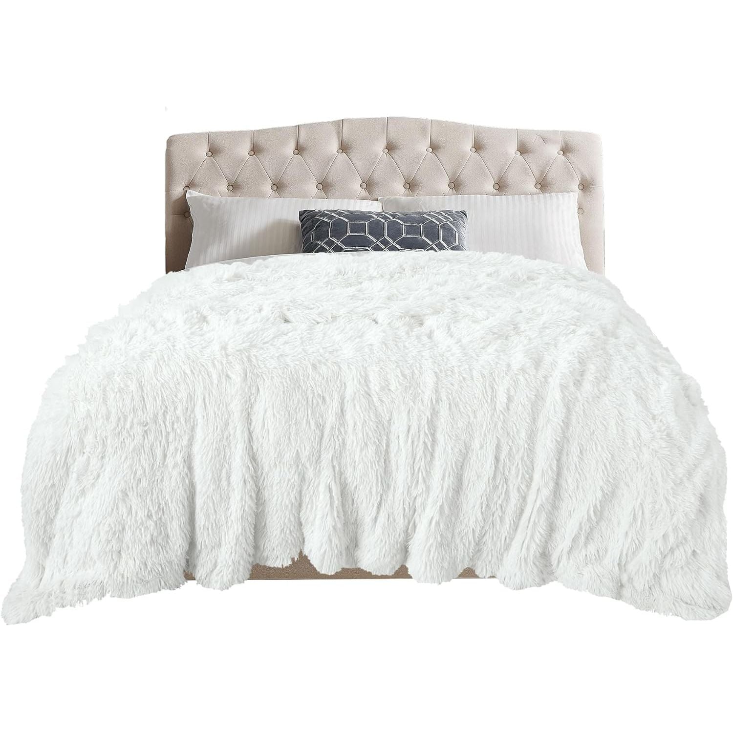 Buy now TOONOW Extra Soft Fuzzy Faux Fur Throw Blanket 50"x60", Reversible Lightweight Fluffy Cozy Plush Comfy Microfiber Fleece Decorative Shaggy Blanket for Couch Sofa Bed, Pure White 78"x90" Pure White at indiglob india