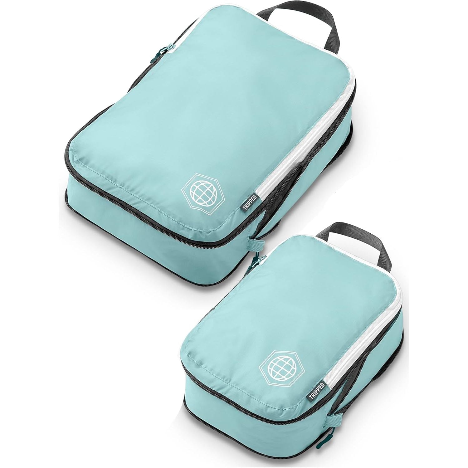 Buy now Compression Packing Cubes Set for Travel - Lightweight, Durable Clothes Organizer for Carry-On Luggage and Suitcases by TRIPPED Travel Gear 2 Piece Dusty Teal White - 2 Piece at indiglob india