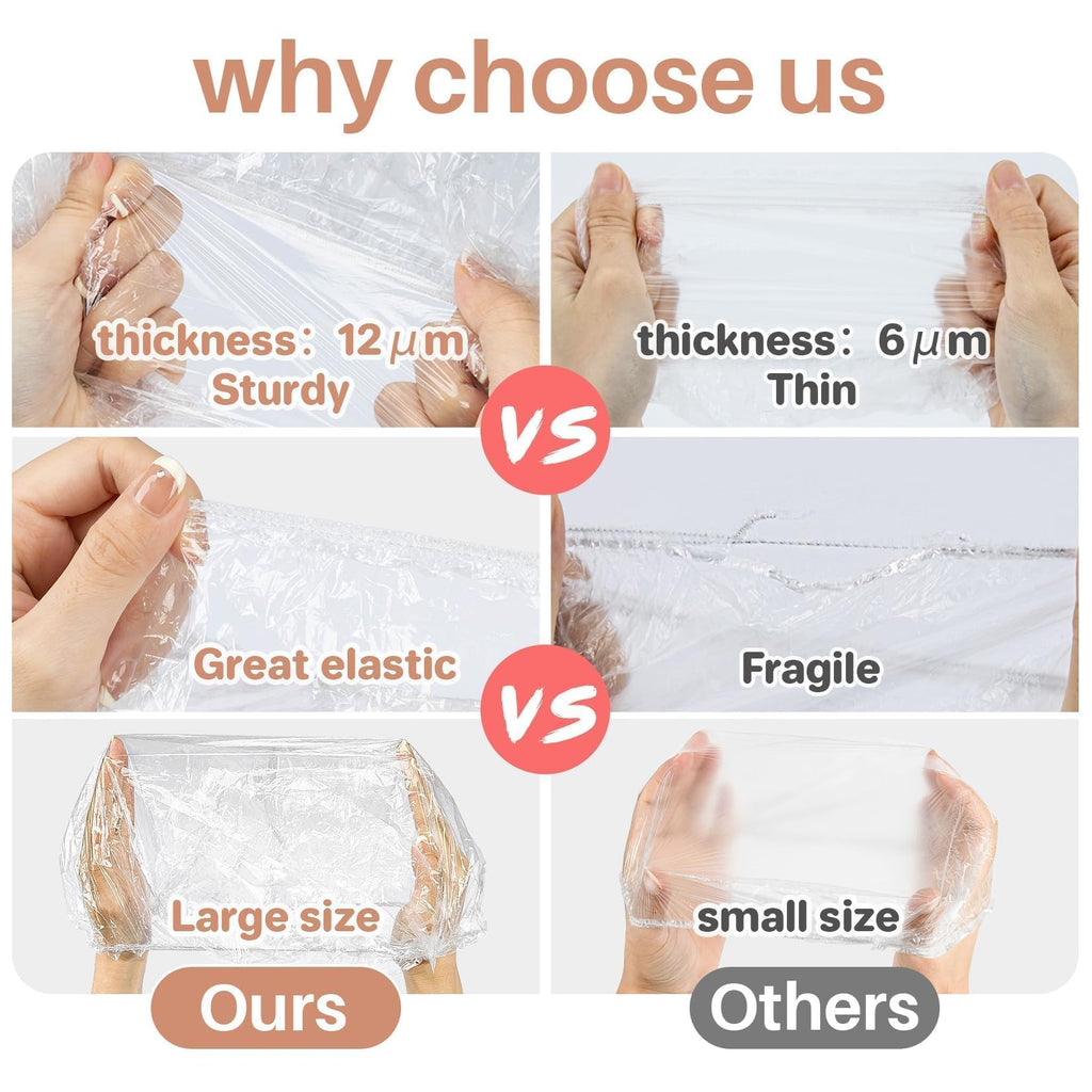 MAQIHAN 100 Disposable Shower Caps Large - 20.5" Thickened Plastic Hair Cap | Waterproof Reusable Hair Cover, Long Hair Treatment Deep Conditioning, Women/Men Essential for Bath, Hair Dye, Travel, Clear