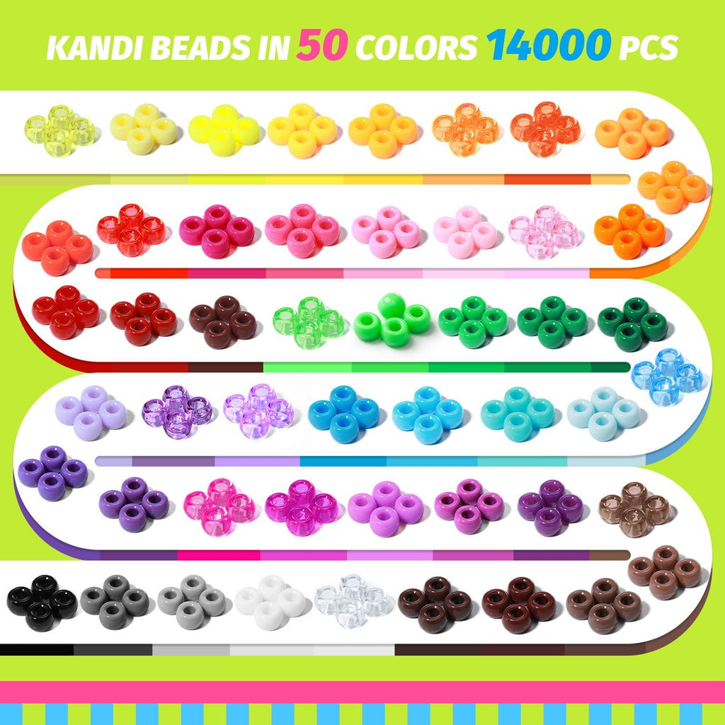 Simetufy 14000Pcs Pony Beads Bulk 50 Colors for Craft Kandi Bracelet Making