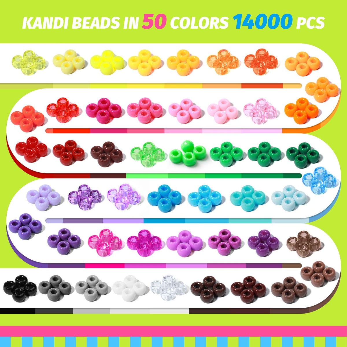Simetufy 14000Pcs Pony Beads Bulk 50 Colors for Craft Kandi Bracelet Making