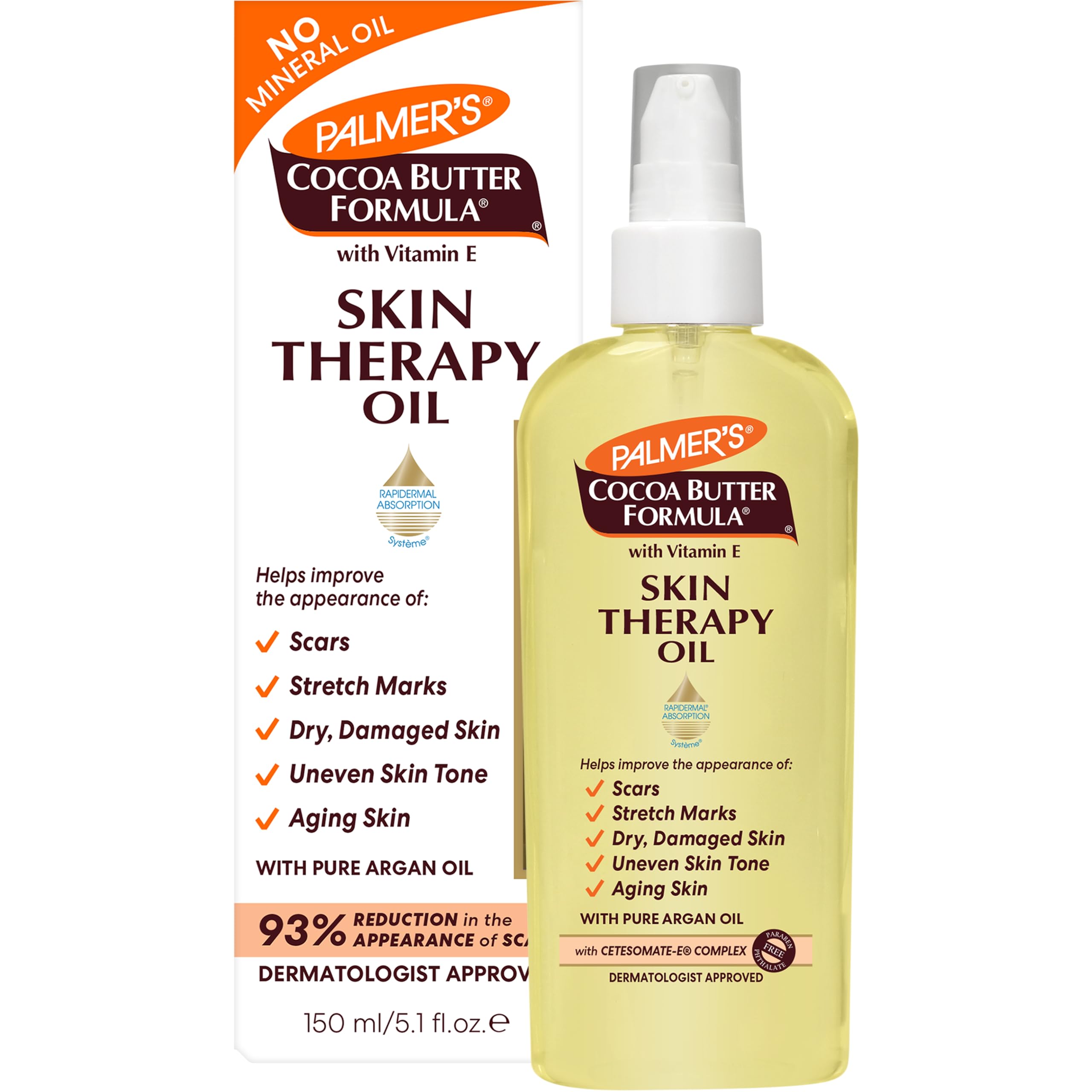 Palmer's Skin Therapy Body Oil, Moisturizing Cocoa Butter Formula (5.1 Oz) | Deep Body Moisturizer for Dry, Damaged Skin with Vitamin E & Pure Argan Oil, Helps Imrove Appearance of Scars, Stretch Marks