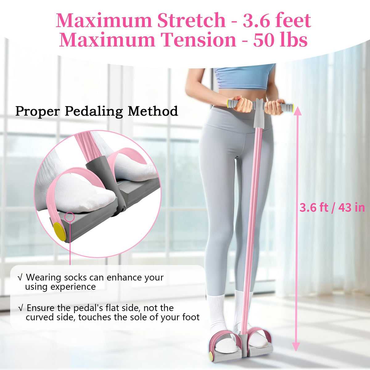 Pedal Resistance Band with Handle, Durable 6-Tube Exercise Bands