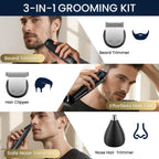 Ufree 3-in-1 Beard Trimmer for Men, IPX6 Waterproof Electric Razor | Gifts for men, Beard, Nose, Hair, Stainless Steel Blades, USB-C Charge, 120-Min Usage, 8000 RPM, Wet and Dry, Travel Lock