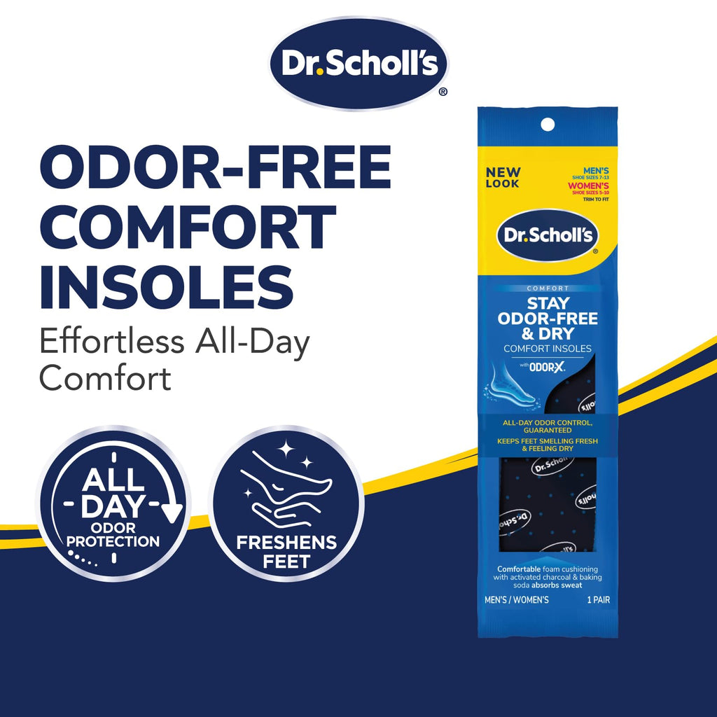 Buy now Dr. Scholl'sÂ® Stay Odor-Free & Dry Comfort Insoles with Odor-XÂ®, Unisex Inserts, 1 Pair, Full Length Trim to Fit Men's Shoe Sizes (7-13) and Women's Shoe Sizes (5-10) at indiglob india
