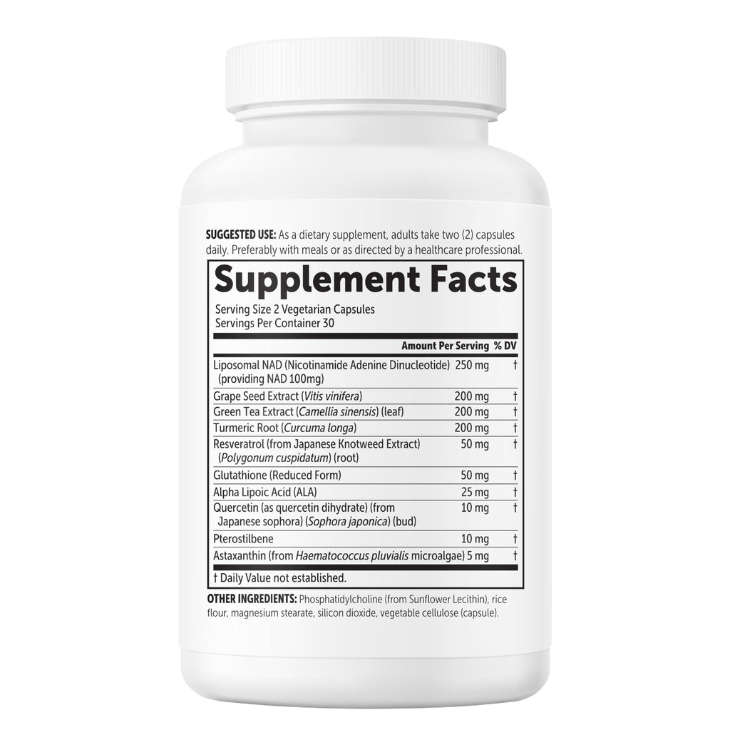 Micro Ingredients Liposomal NAD+ Complex 1,000 mg Per Serving, 60 Capsules | 10-in-1 with Resveratrol, Glutathione, ALA & Astaxanthin. NMN Supplement Alternative for Women & Men. Vegetarian, Non-GMO.