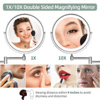 Buy now Rechargeable Wall Mounted Lighted Makeup Vanity Mirror 8 inch 1X/10X Magnifying Bathroom Mirror with 3 Color Lights, Double Sided with Dimmable LED Lights, Extended Arm 360Â° Swivel Extension Mirror at indiglob india