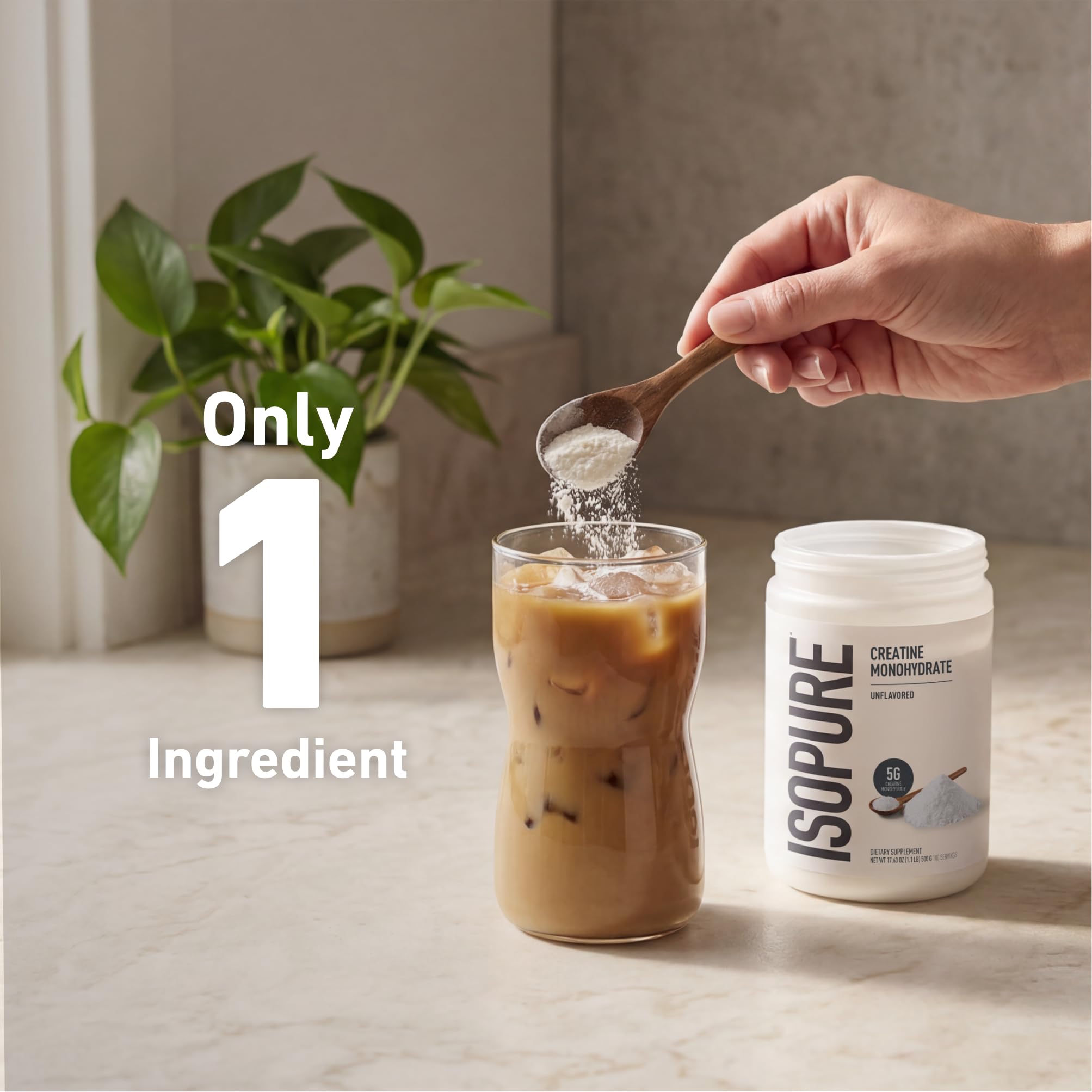 Isopure 100% Pure Creatine Monohydrate Powder, Sugar Free, Unflavored, 5g Creatine Monohydrate Per Serving, 1.1 Lbs, 100 Servings (Packaging May Vary)
