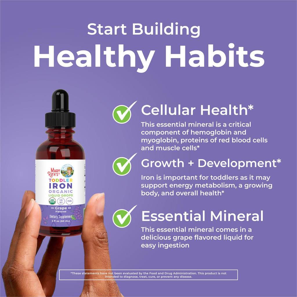 MaryRuth's Organic Toddler Liquid Iron Supplement, Sugar Free, Vegan, 2 oz | Ferrochel, Sugar Free, Vegan, Non-GMO, Gluten Free