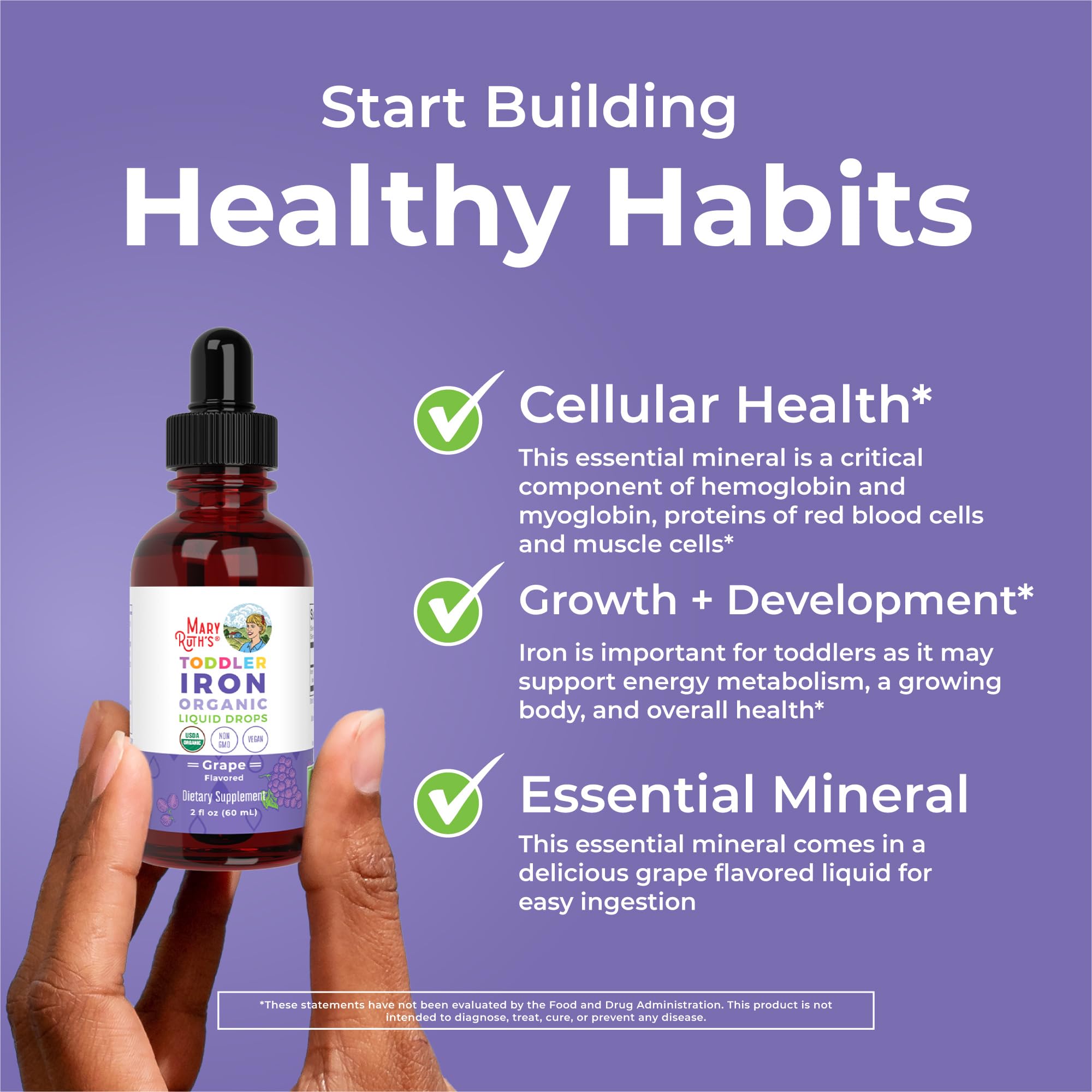MaryRuth's Organic Toddler Liquid Iron Supplement, Sugar Free, Vegan, 2 oz | Ferrochel, Sugar Free, Vegan, Non-GMO, Gluten Free