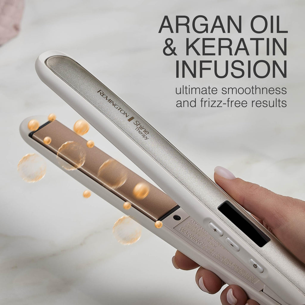 Remington Shine Therapy 1 Inch Hair Straightener, Argan Oil & Keratin | Keratin ceramic plates deliver smooth results; this flat iron reduces frizz for ideal hair styling.