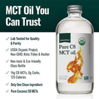 Natural Force Organic Pure C8 MCT Oil – Liquid MCT Oil in Glass Bottle Container – Concentrated Caprylic Acid – Keto, Paleo, Kosher, Vegan & Non-GMO – Lab Tested for Quality and Purity, 16 Ounce