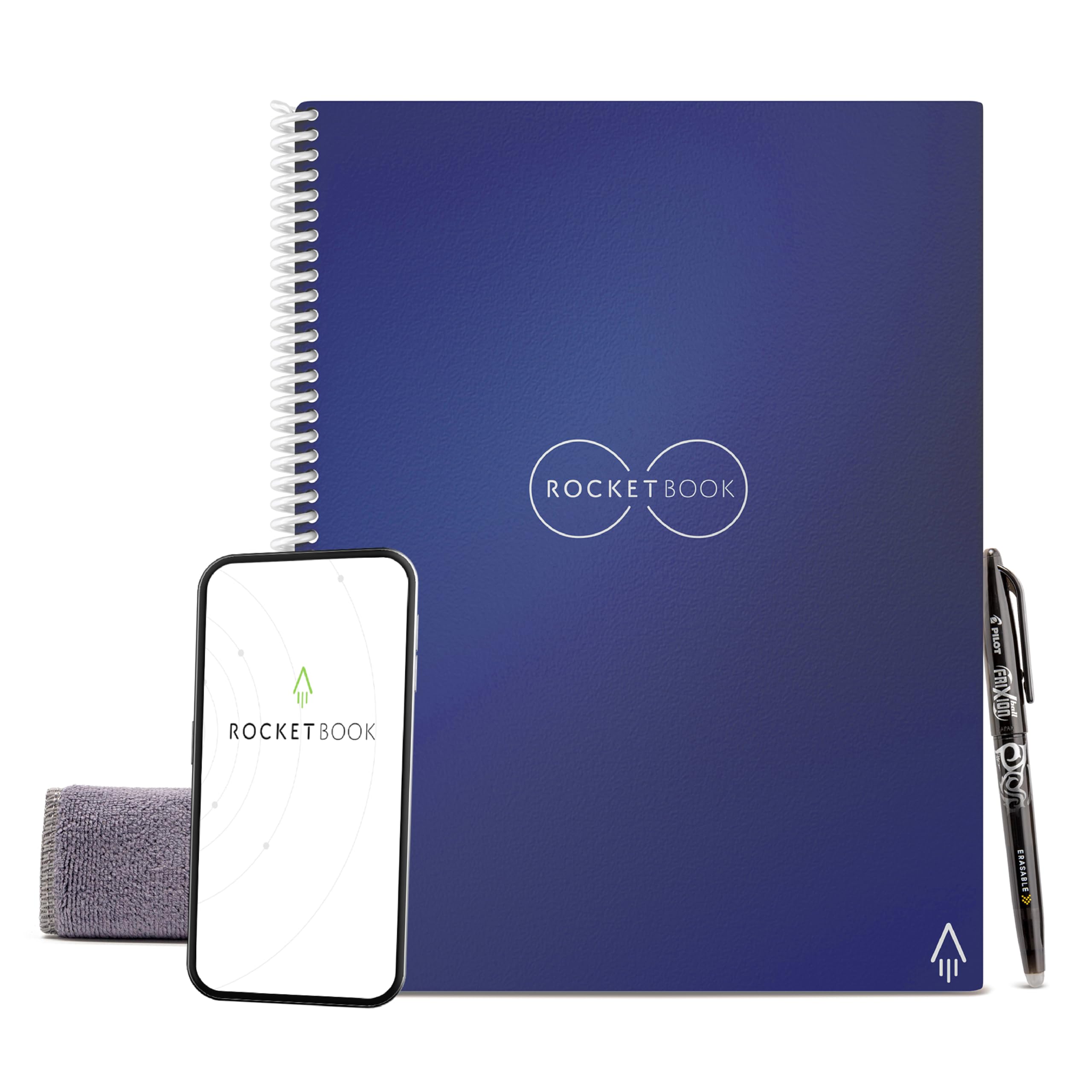 Buy now Rocketbook Core Reusable Spiral Notebook, Letter Size 8.5x11, Black - Dotted Pages, App-Connected, Erasable, Durable Cover, Ideal for School, Work, and Creative Projects Classic Letter Navy Blue at indiglob india