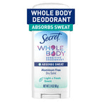 Secret Whole Body Deodorant Dry Feel Stick + Absorbs Sweat for Women, Naturally Derived Ingredients, Completely Clean Scent, Aluminum Free Deodorant Stick, 72 HR Odor Protection, 2.4 oz