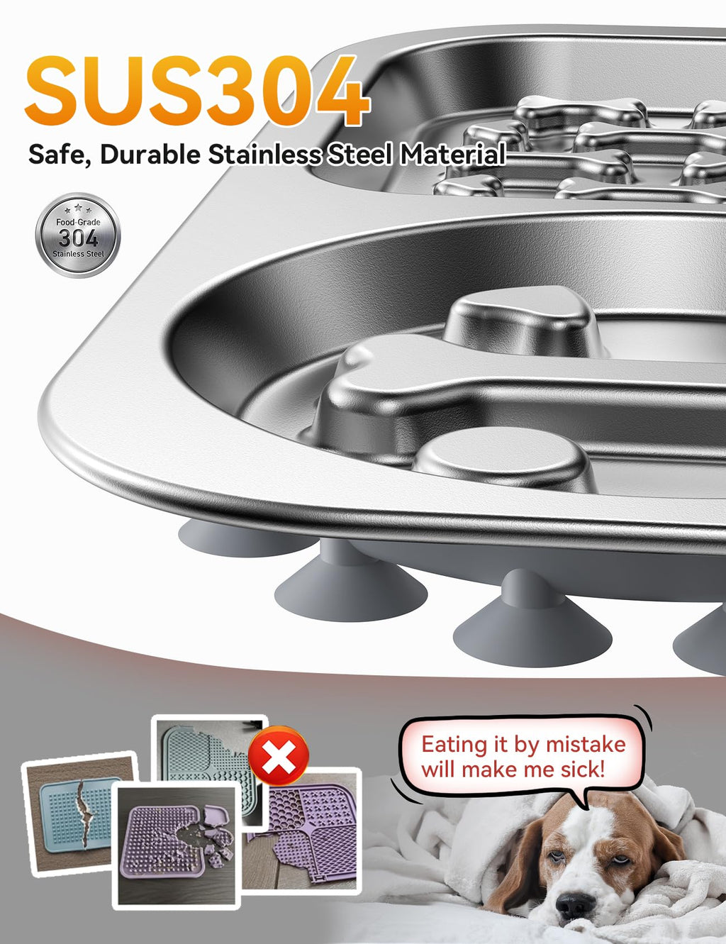 Stainless Steel Lick Mat for Dogs and Cats - FEELNEEDY Large Licking Pad with Suction Cups, Chew-Proof, Non-Slip Pet Licky Mat for Boredom Reducer and Anxiety Relief, Easy to Clean (1Pack)