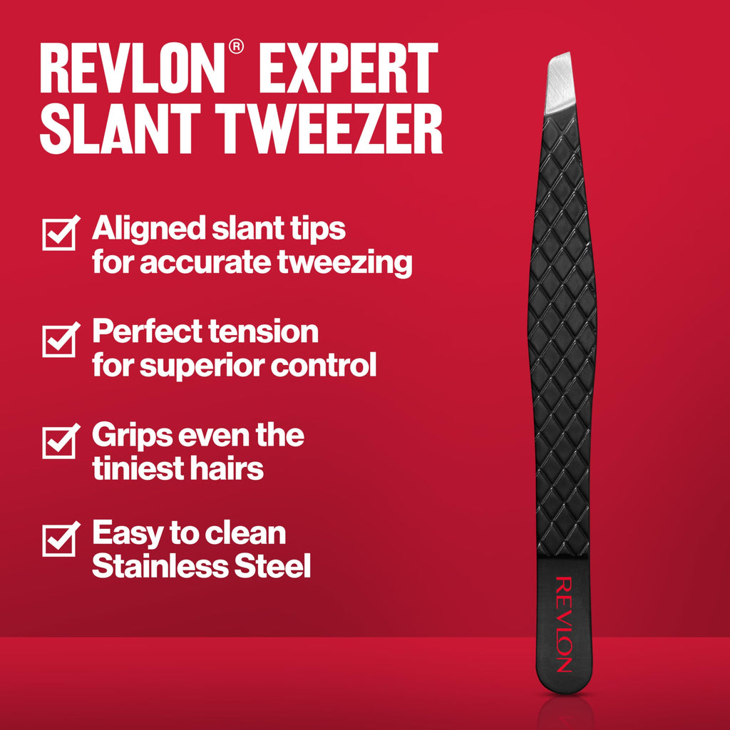 Revlon Expert Slant Tip Tweezer, Black, 1 Count | High precision stainless steel slant tweezer for easy, accurate hair removal.