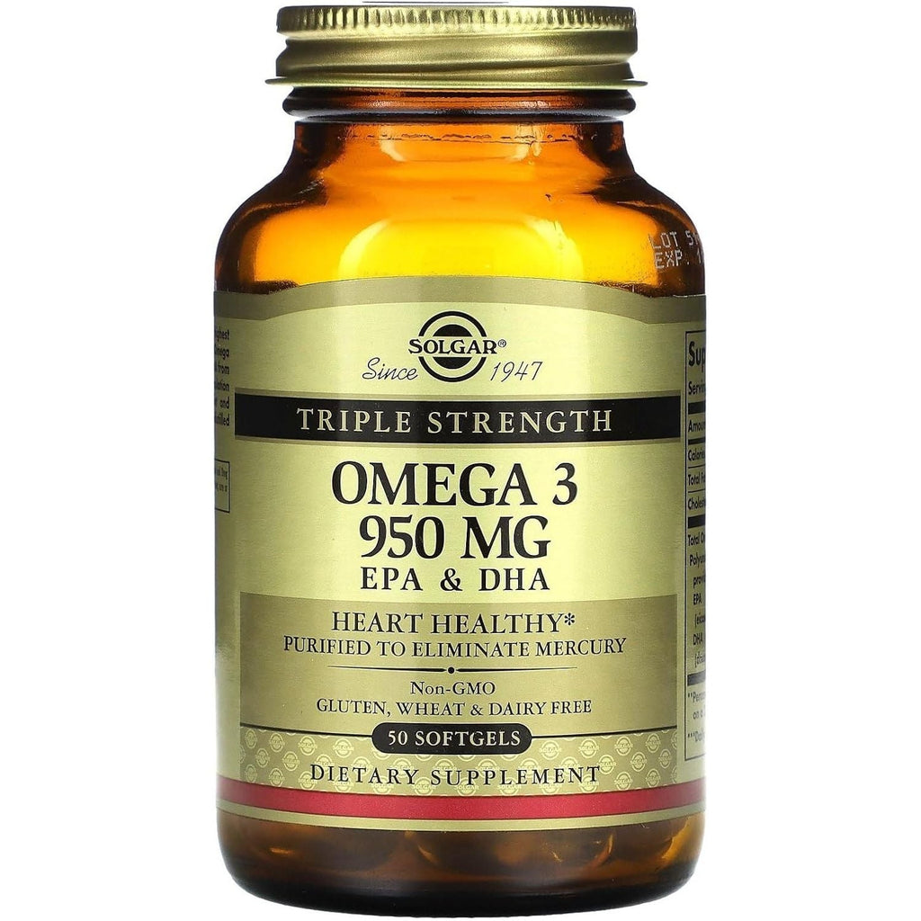 Buy now Solgar Triple Strength Omega 3 950 mg - 50 Softgels - Supports Joint & Skin Health - Non-GMO, Gluten Free, Dairy Free - 50 Servings at indiglob india