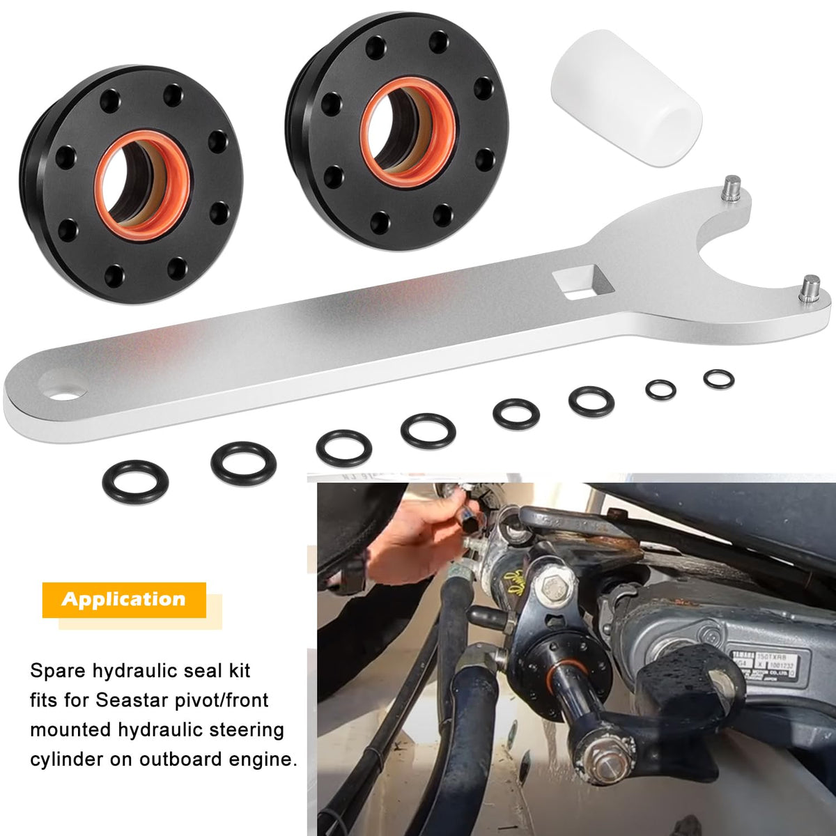 HC5345 Seal Kit For SeaStar Hydraulic Steering Cylinder Seal Kit with Pin Wrench HS5157 compatible with HC5340, HC5341, HC5342, HC5343, HC5344, HC5345,HC6750, HC6751