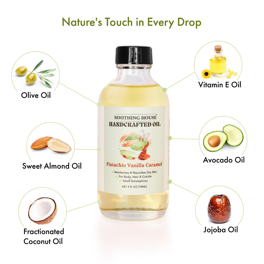 Pistachio Vanilla Caramel Body Oil - Nourishing Body Moisturizer for Soft, Glowing Skin with Jojoba & Almond Oil (4 fl oz)