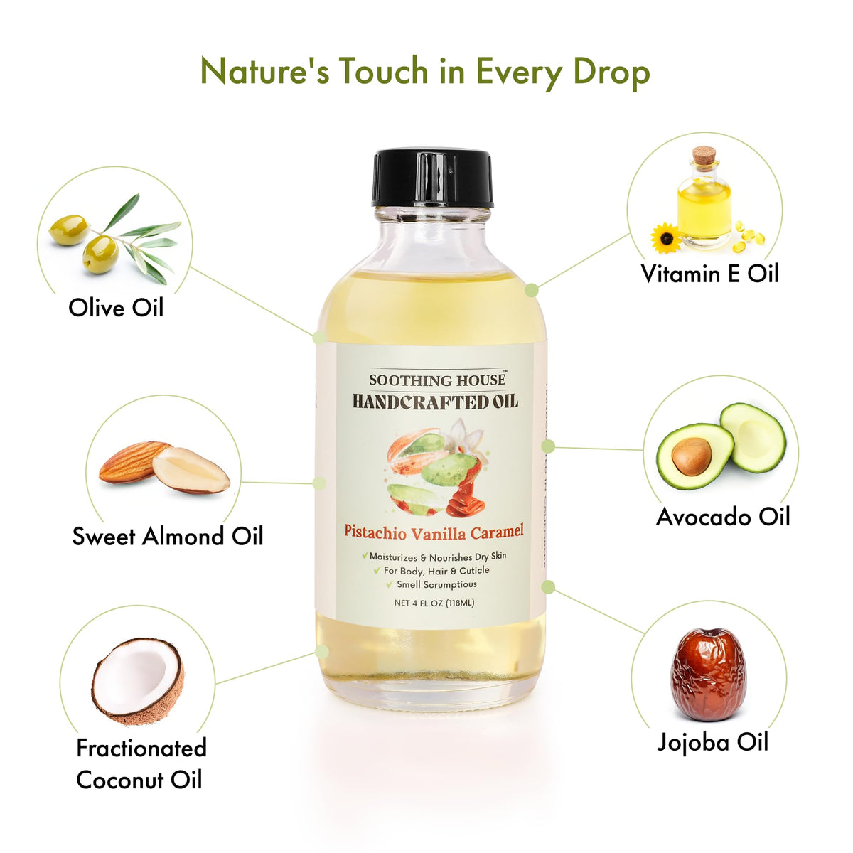 Pistachio Vanilla Caramel Body Oil - Nourishing Body Moisturizer for Soft, Glowing Skin with Jojoba & Almond Oil (4 fl oz)