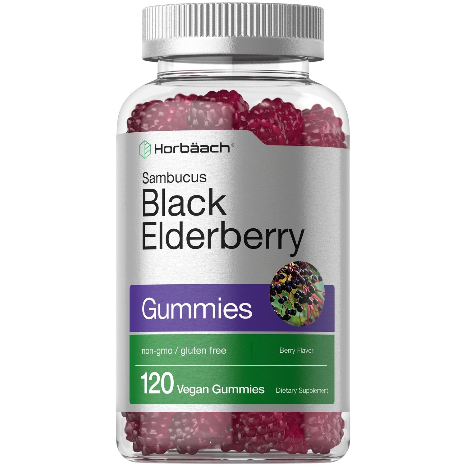 Horbaach Black Elderberry Gummies | 120 Count | Berry Flavor | Sambucus Extract with Zinc and Vitamin C | Vegan, Non-GMO, and Gluten Free Supplement for Adults