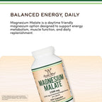 Magnesium Malate 1,500mg, Daytime Energy + Muscle Support, 420 Capsules | Daytime Energy + Muscle Supplement, 225mg Elemental Mg per Serving, Malic Acid for Cellular Energy, Vegan + Non-GMO