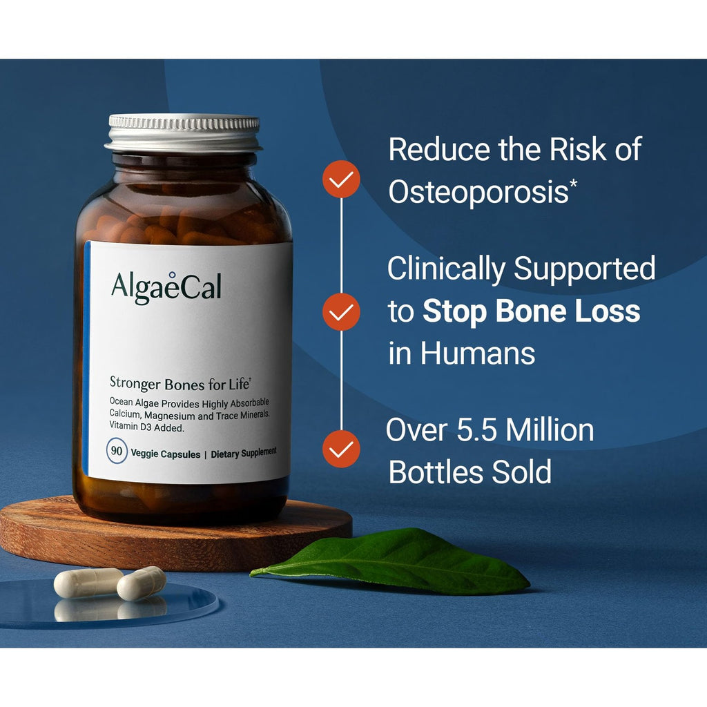 ALGAECAL Plant Based Calcium Supplement for Bone Strength, 90 Caps, 3 Packs | Organic red algae calcium 750mg with D3 1000 IU and 13 minerals for daily bone health support. Veggie capsules.