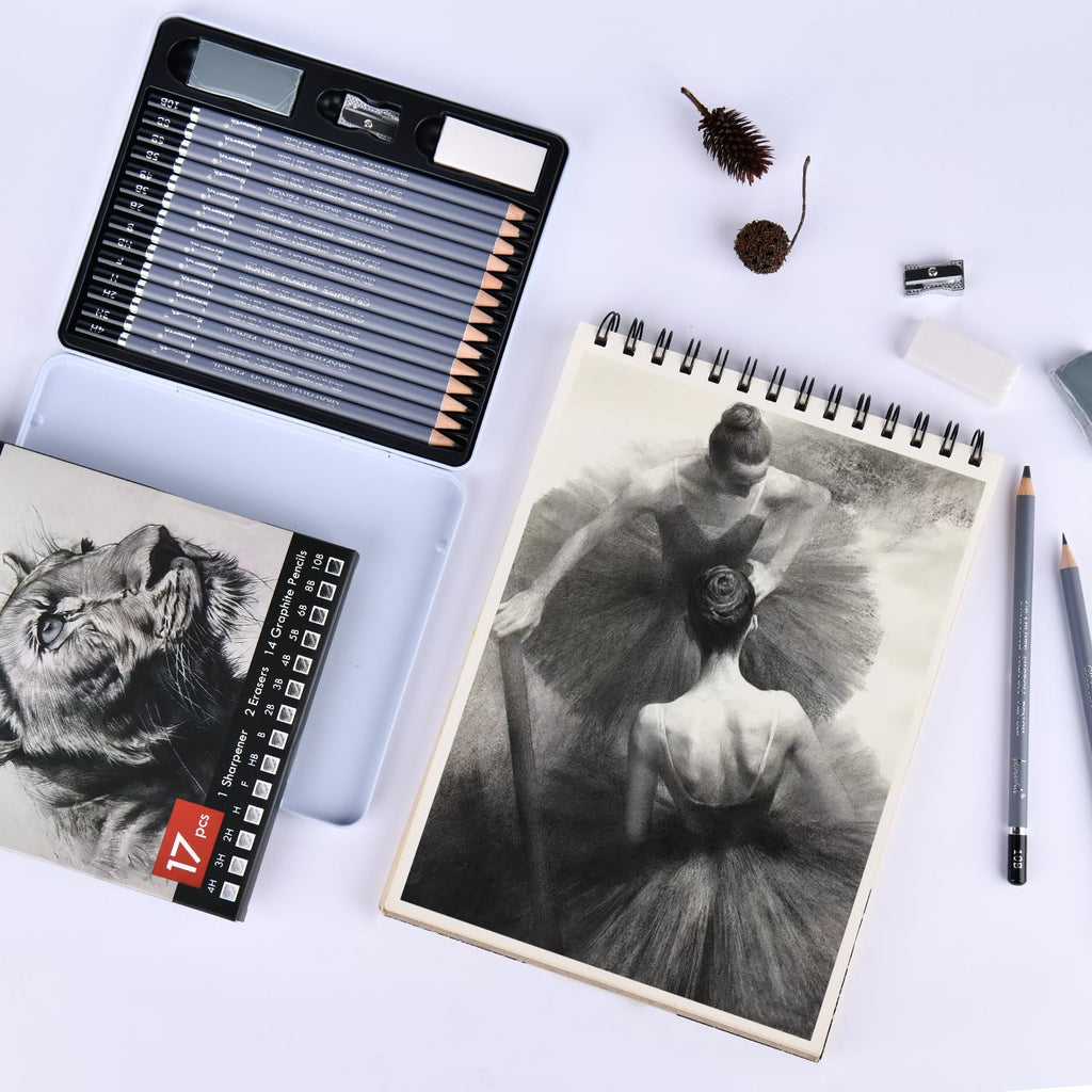 Brusarth Professional Sketch Graphite Pencils for Drawing Set,17 Pcs