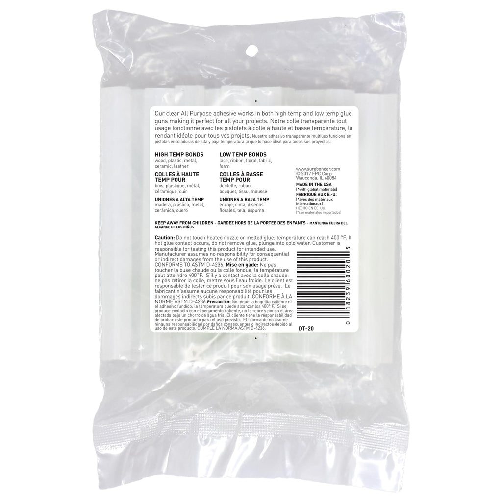 Surebonder Full-Size Hot Glue Sticks for Craft, DIY, and Repairs, All Purpose, All Temperature - 4-Inch Length - 20 Pack, Clear