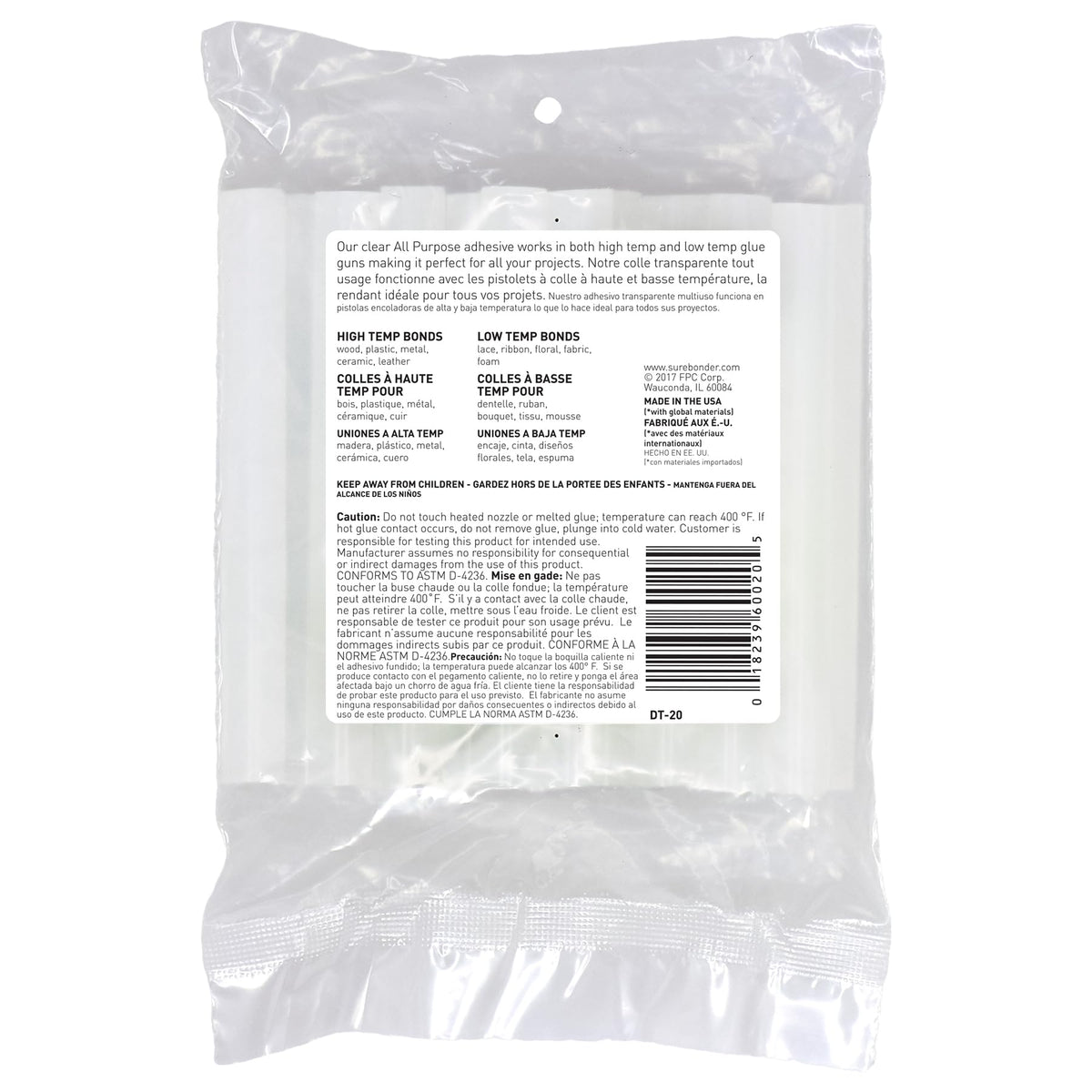 Surebonder Full-Size Hot Glue Sticks for Craft, DIY, and Repairs, All Purpose, All Temperature - 4-Inch Length - 20 Pack, Clear