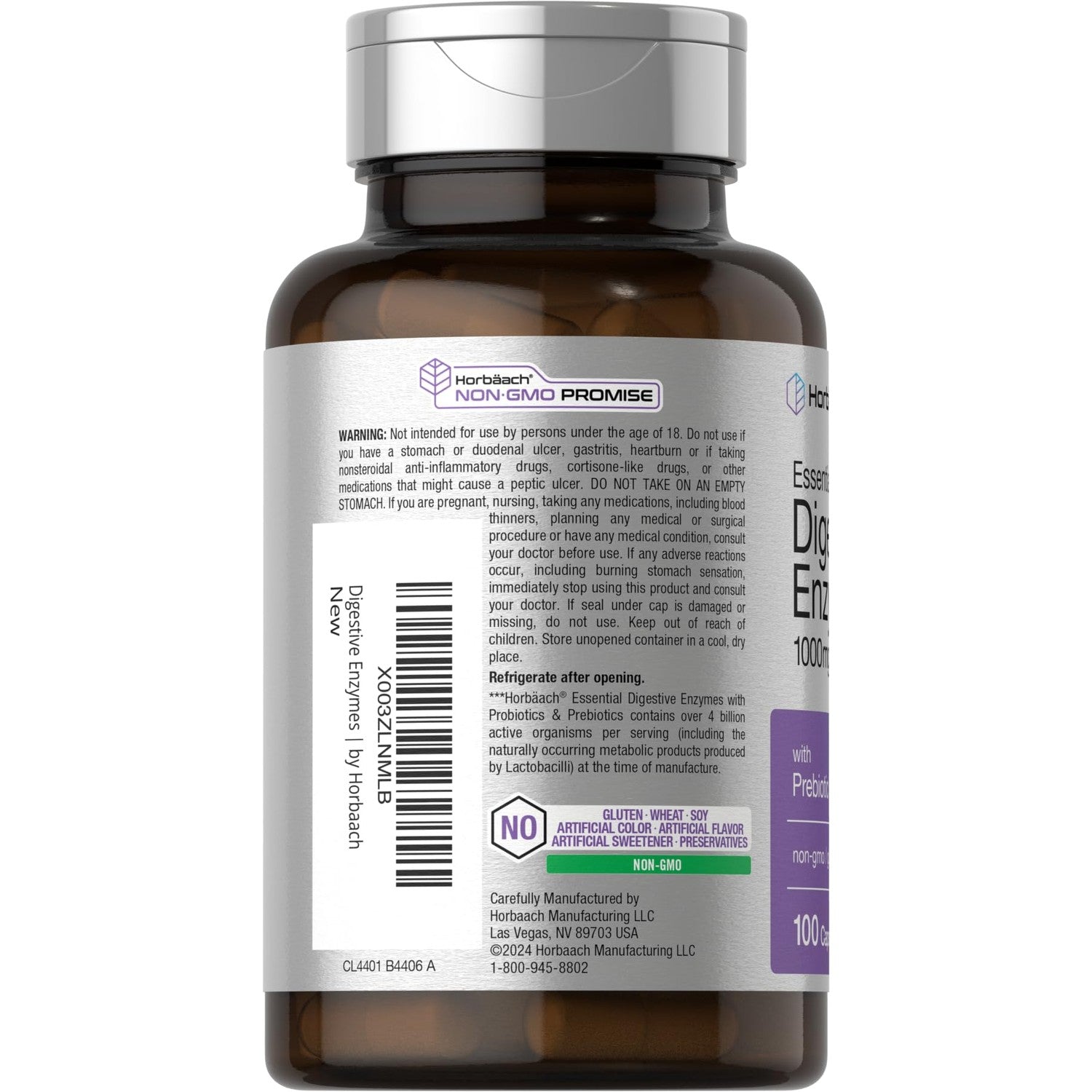 Horbäach Essential Digestive Enzymes | 100 Capsules | Enzyme Blend for Men & Women | Non-GMO & Gluten Free Supplement