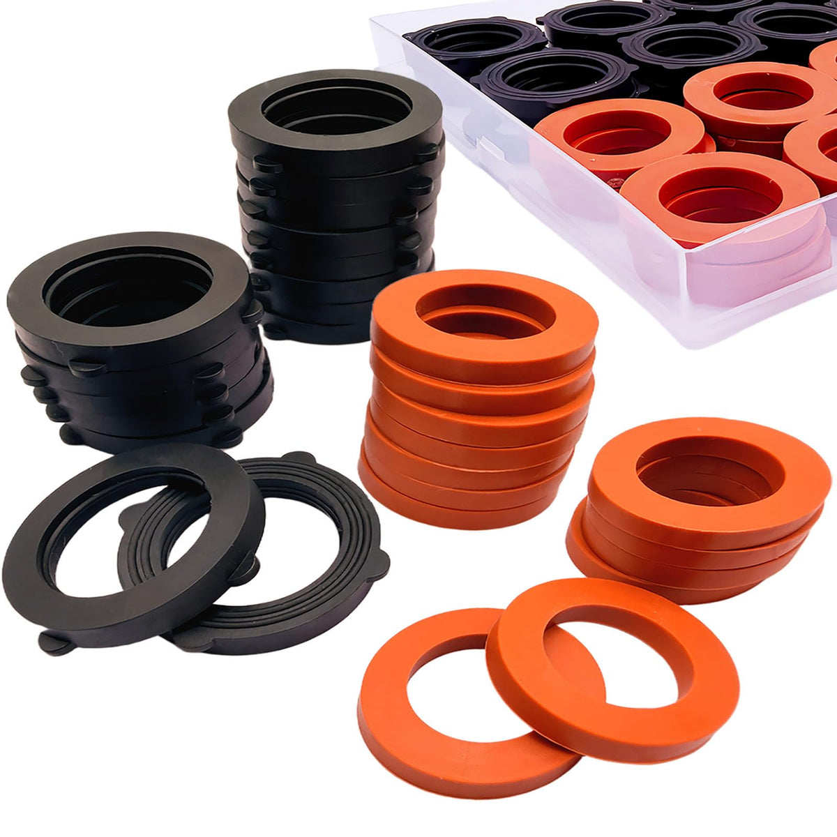 48 Pcs Garden Hose Washers with Self-Locking Tabs, Leak-Proof, Black & Red