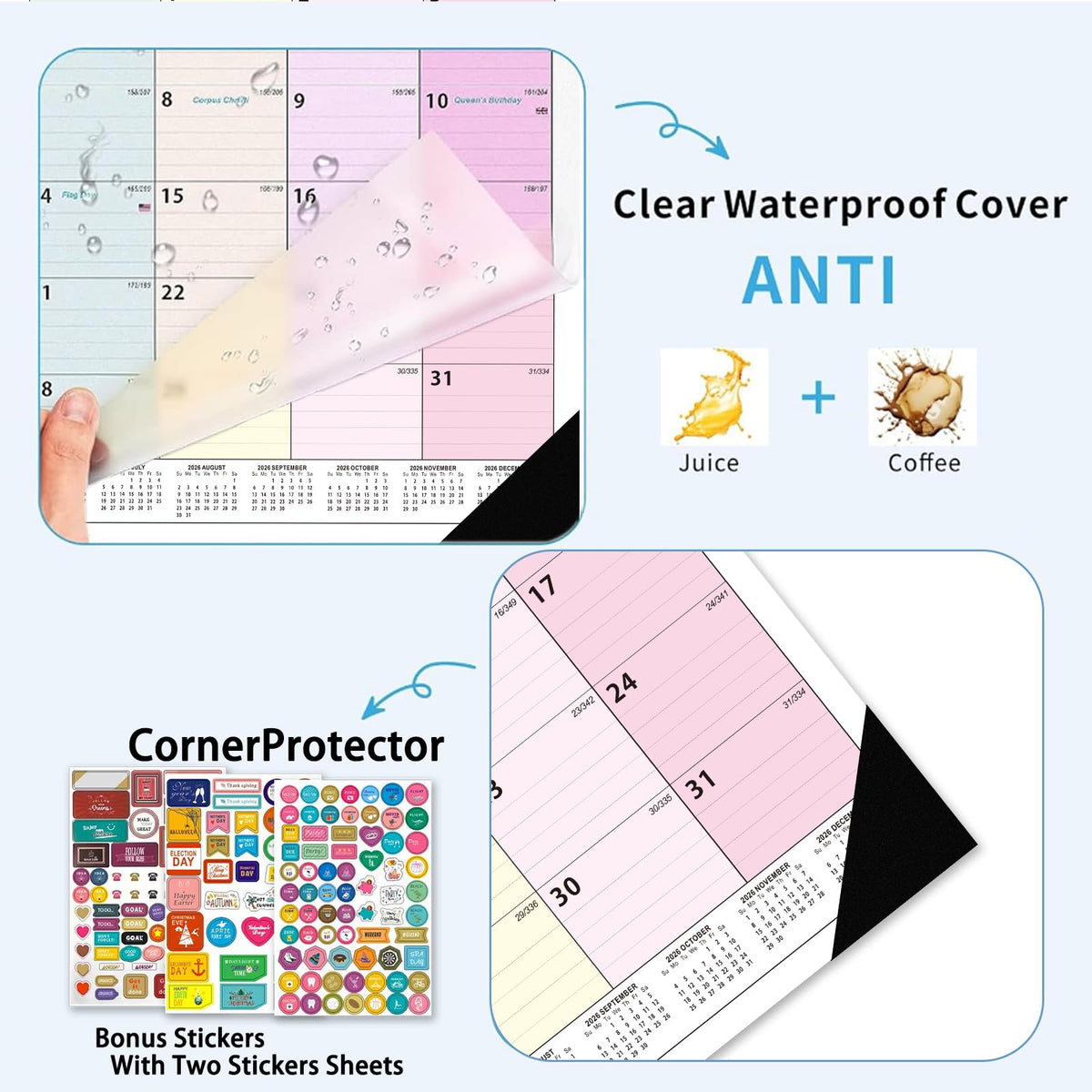Desk Calendar 2026-2027 - 18 Month Desk Calendar july 2026-2027 Dec, 17" x 12", Large Desk Calendar with Thick Paper, Plastic Cover, Stickers, Home or Office Calendar for Easy Organizing