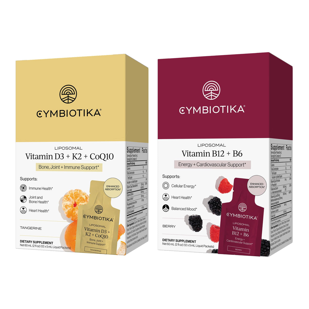 CYMBIOTIKA Liposomal B12 + B6 and D3 + K2 + CoQ10 Bundle